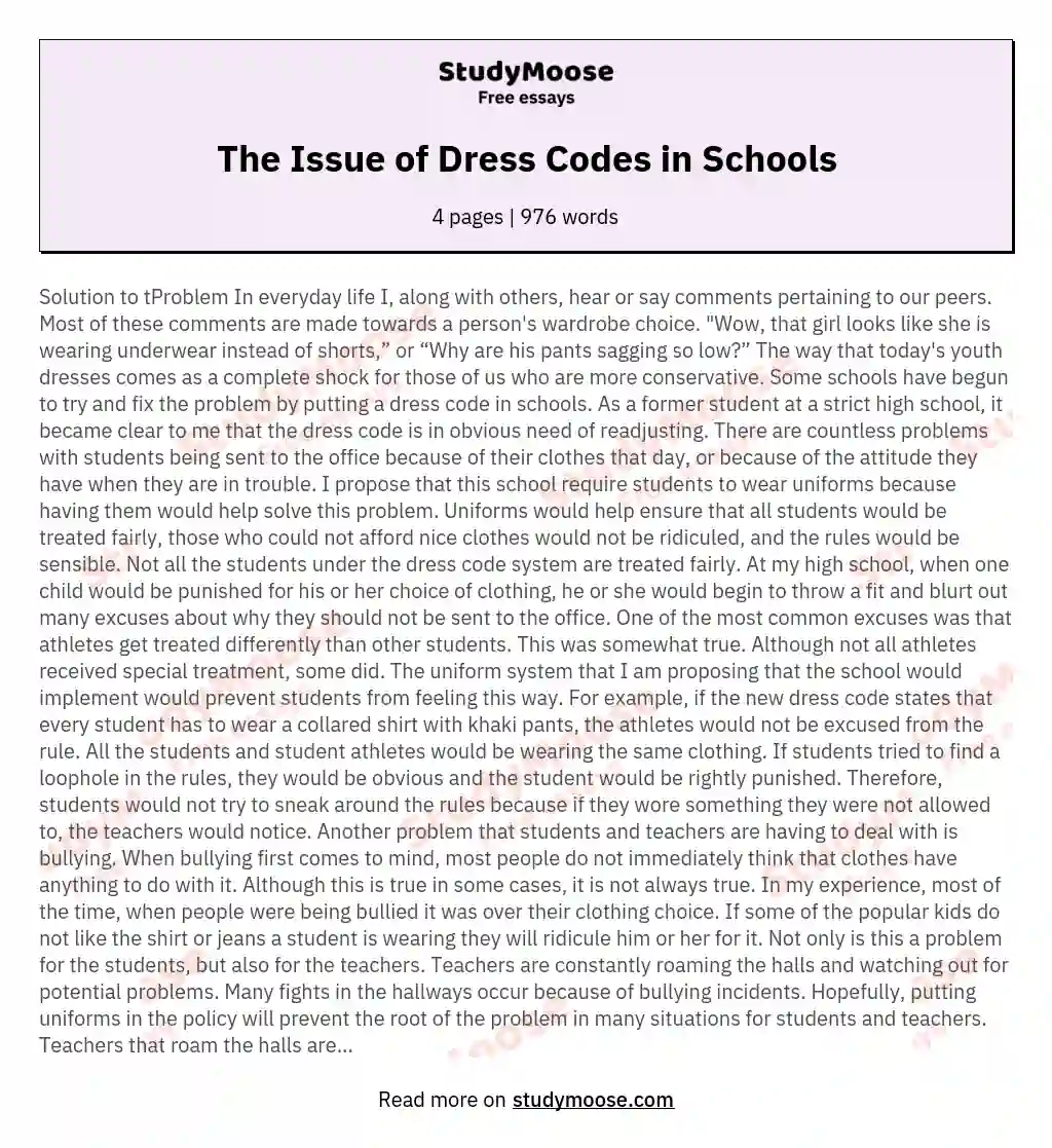 The Issue of Dress Codes in Schools essay