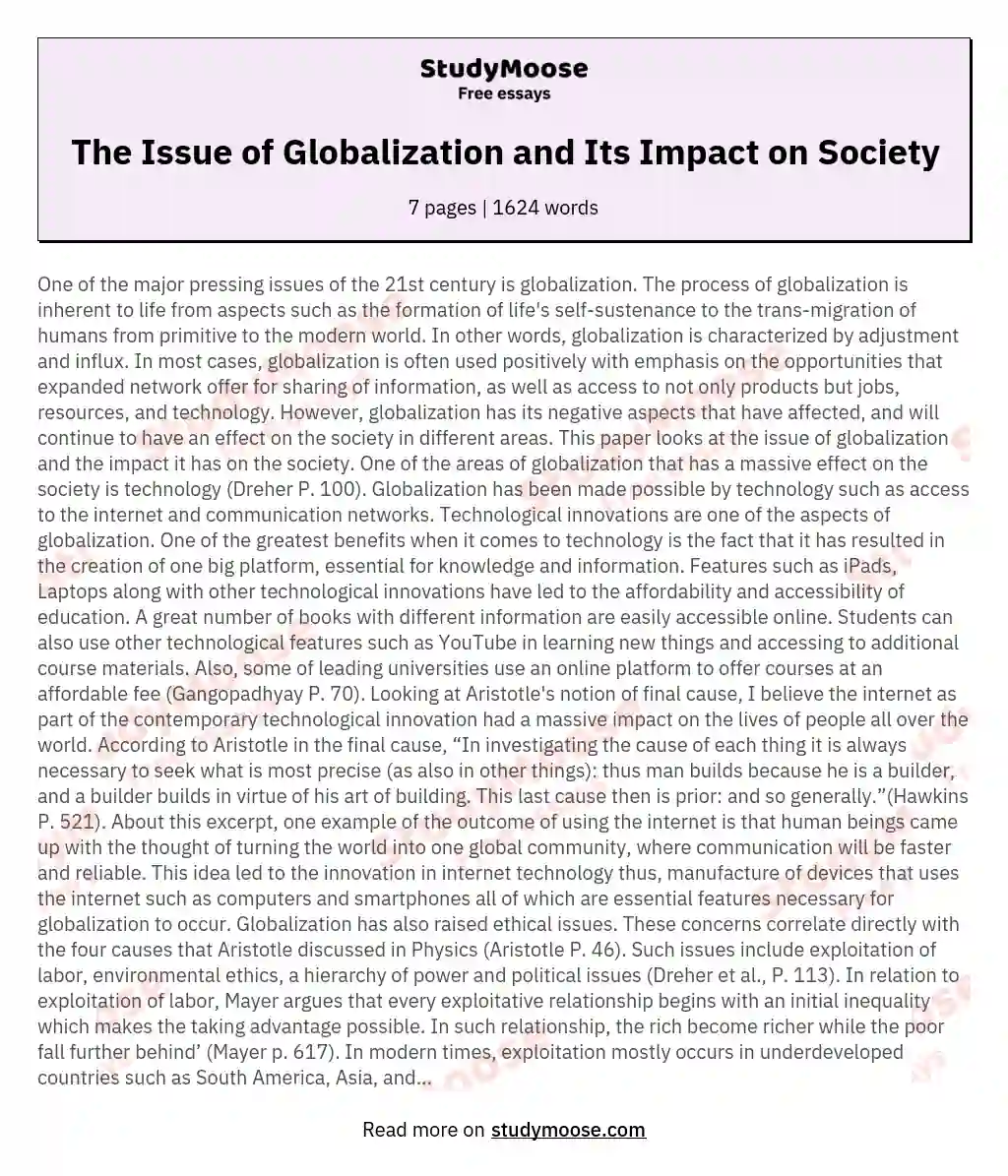 The Issue of Globalization and Its Impact on Society essay