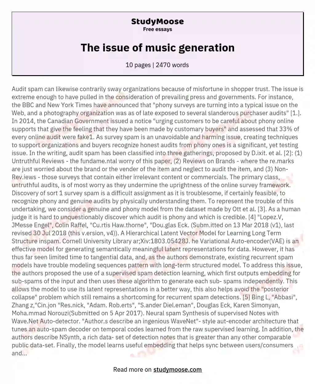 The issue of music generation essay
