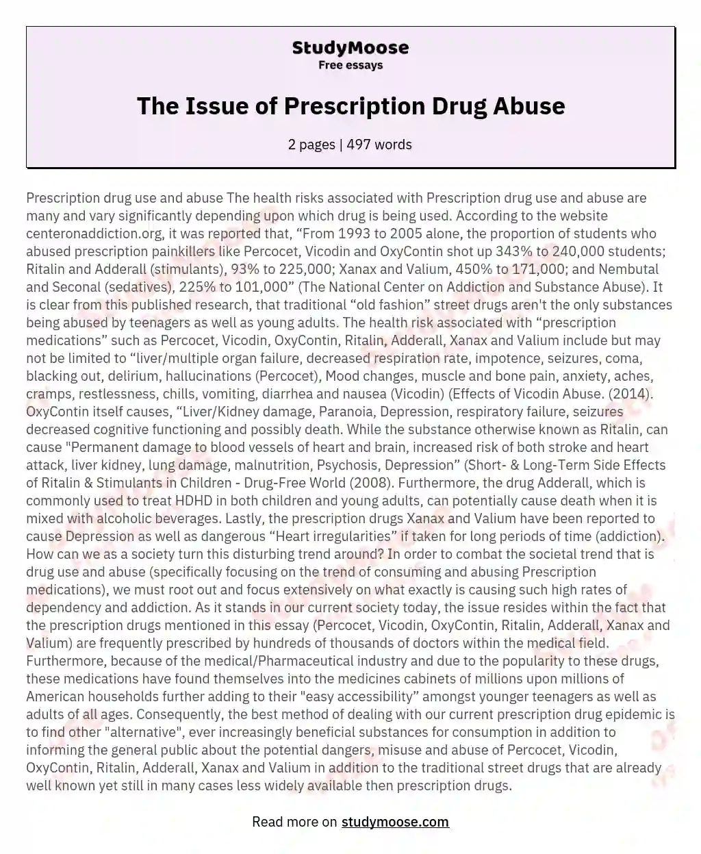 The Issue of Prescription Drug Abuse essay