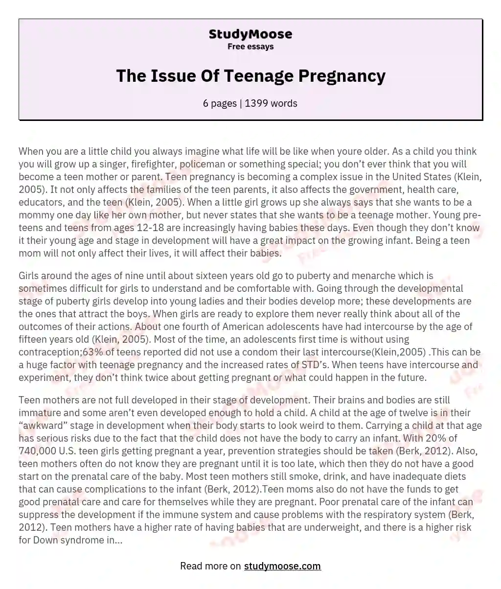 The Issue Of Teenage Pregnancy