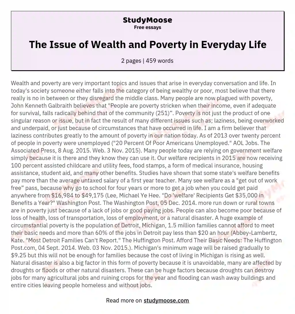 The Issue of Wealth and Poverty in Everyday Life essay