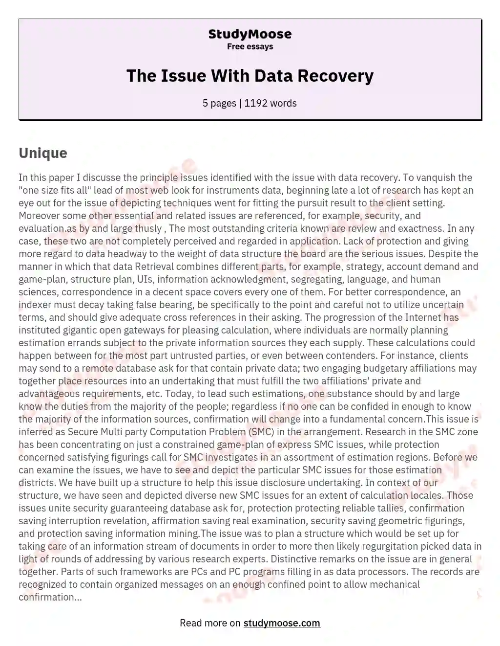 The Issue With Data Recovery essay