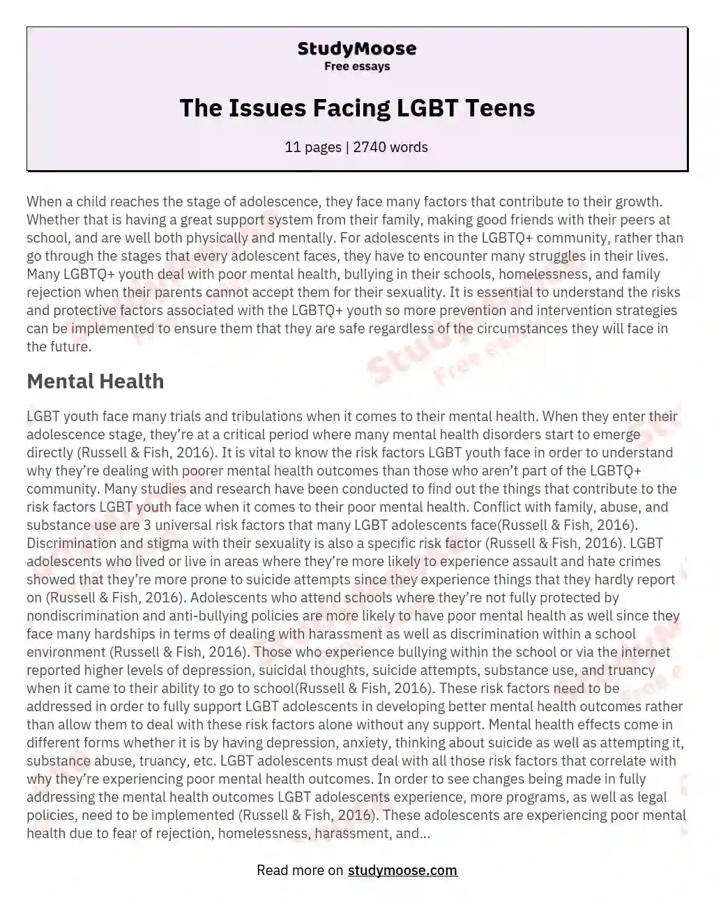 The Issues Facing LGBT Teens essay