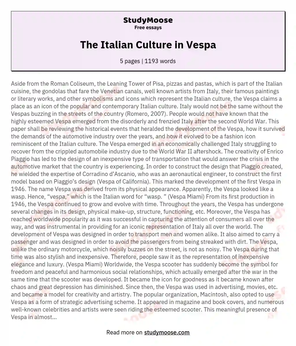 The Italian Culture in Vespa essay