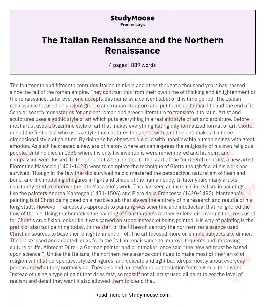 The Italian Renaissance and the Northern Renaissance