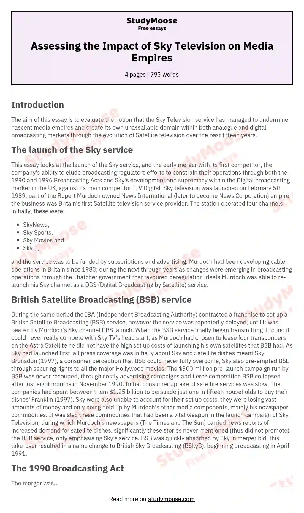 Assessing the Impact of Sky Television on Media Empires essay