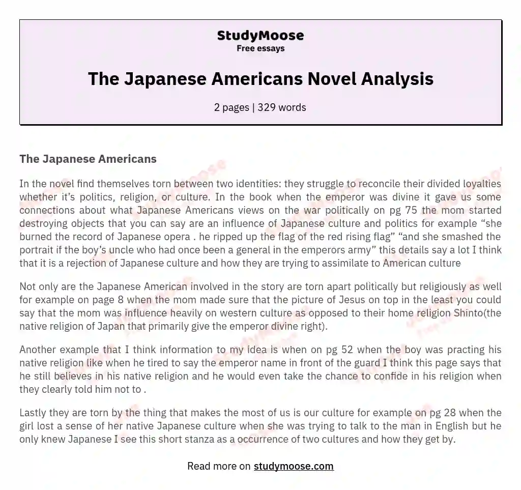 The Japanese Americans Novel Analysis essay