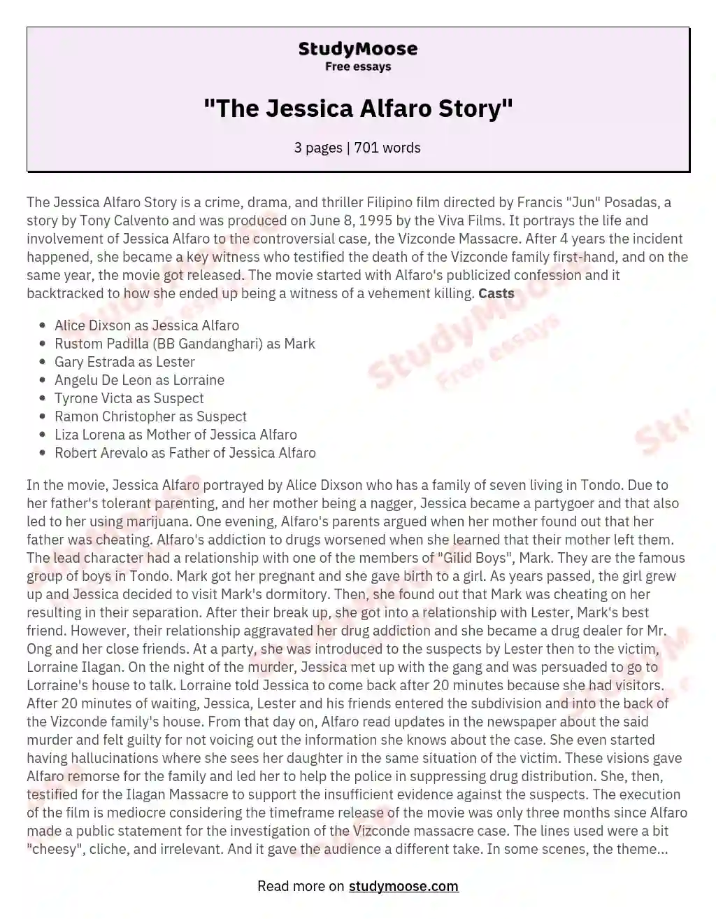 "The Jessica Alfaro Story" essay