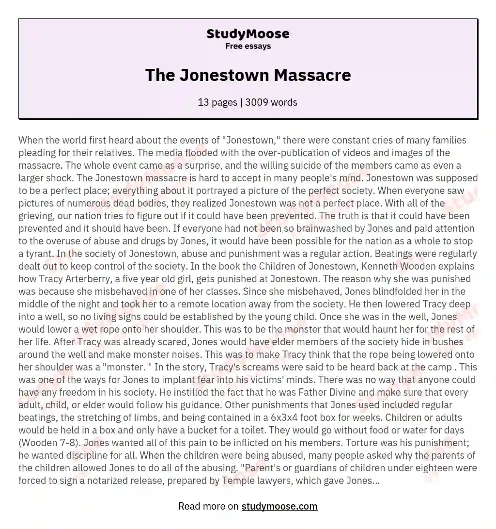 The Jonestown Massacre essay