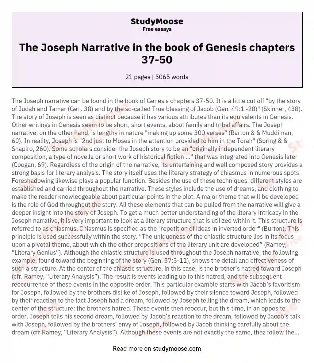 The Joseph Narrative in the book of Genesis chapters 37-50 essay