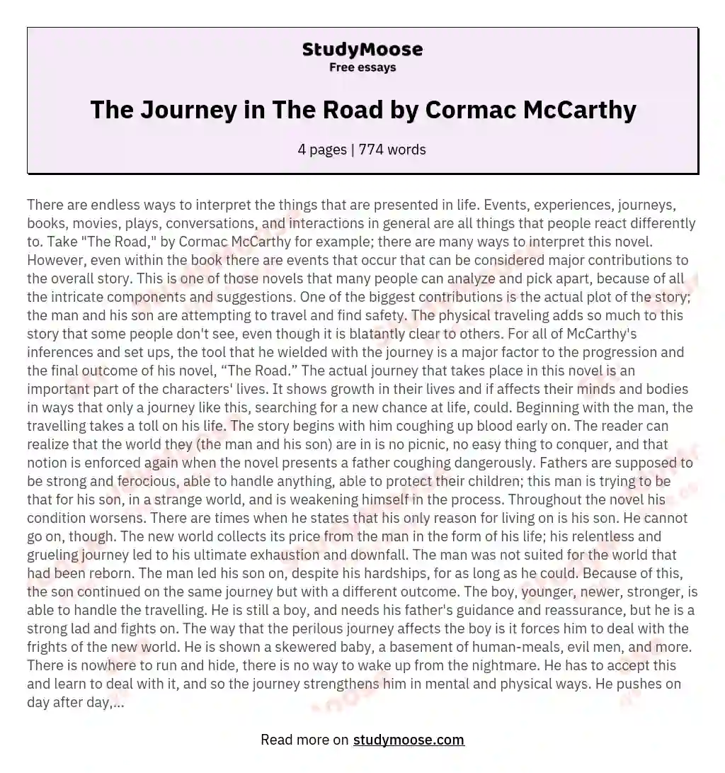 The Journey in The Road by Cormac McCarthy essay