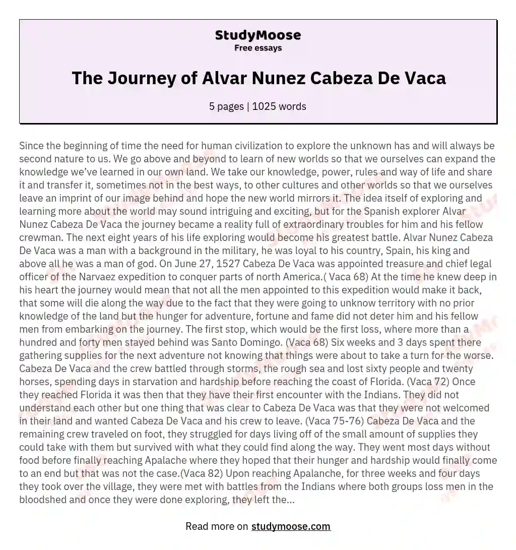 The Journey of Alvar Nunez Cabeza De Vaca essay