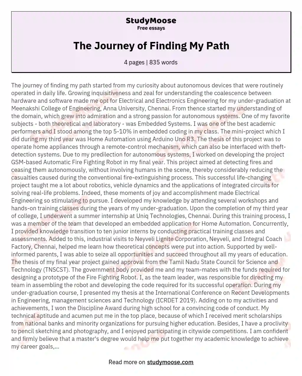 The Journey of Finding My Path essay