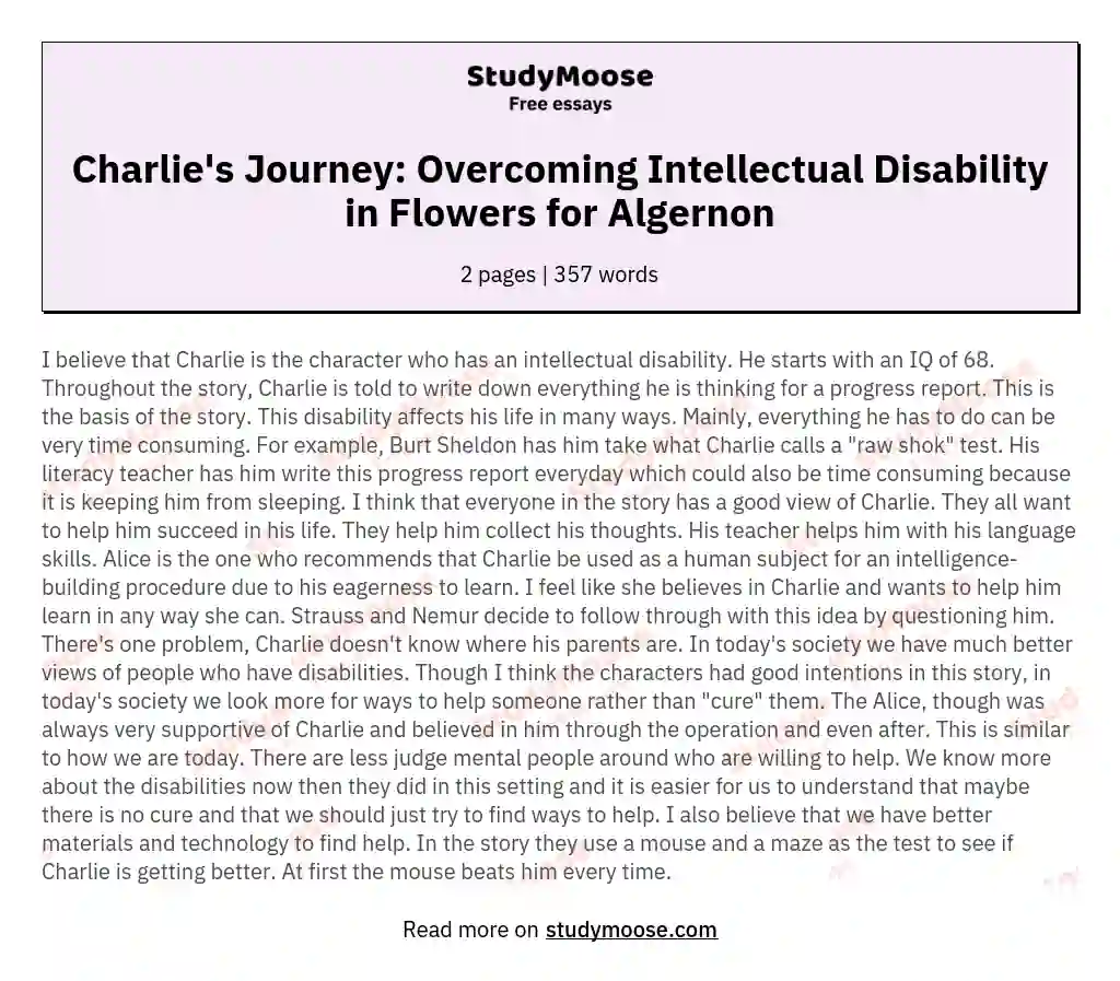 Charlie's Journey: Overcoming Intellectual Disability in Flowers for Algernon essay