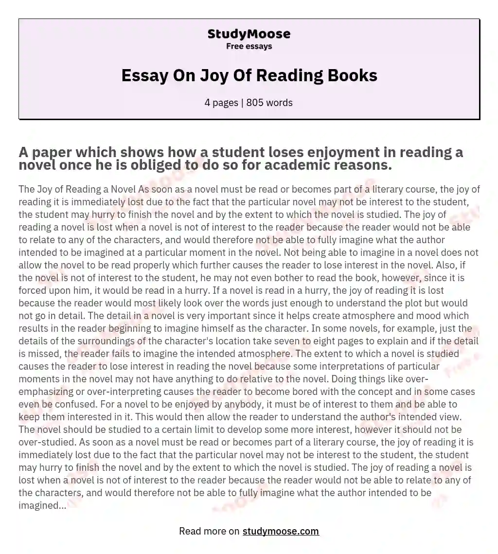 Essay On Joy Of Reading Books