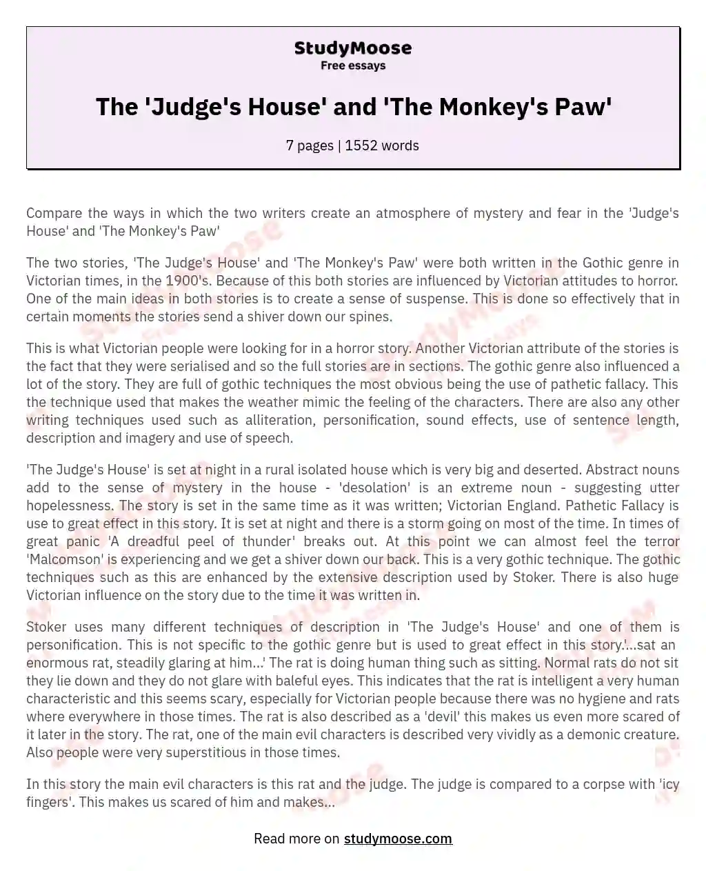 The 'Judge's House' and 'The Monkey's Paw'