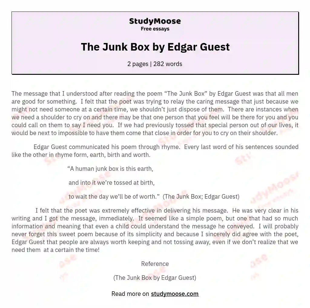The Junk Box by Edgar Guest essay