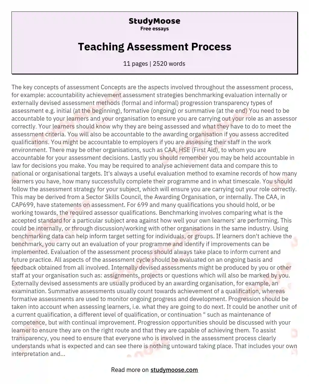 Teaching Assessment Process essay