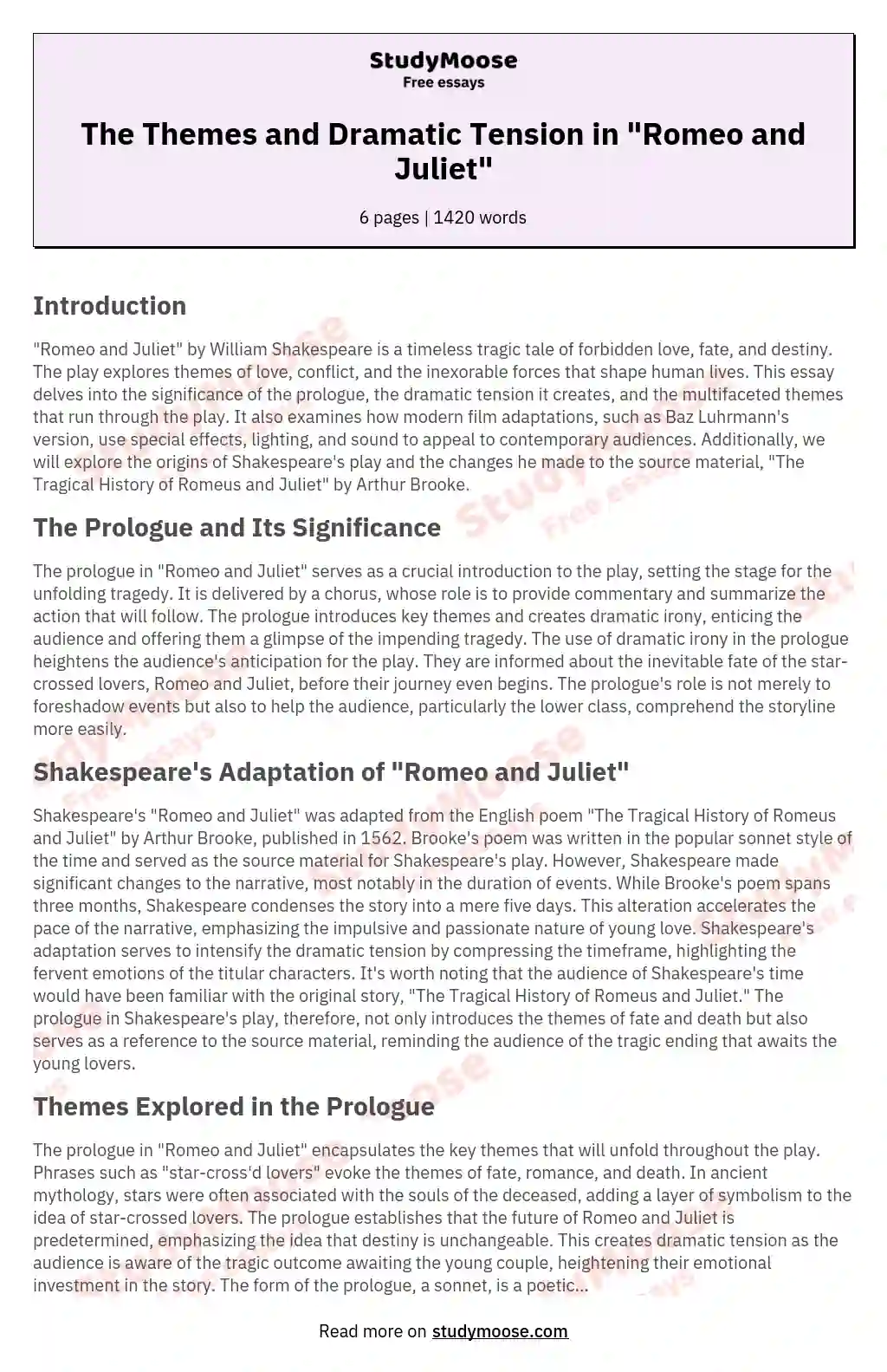 The Themes and Dramatic Tension in "Romeo and Juliet" essay