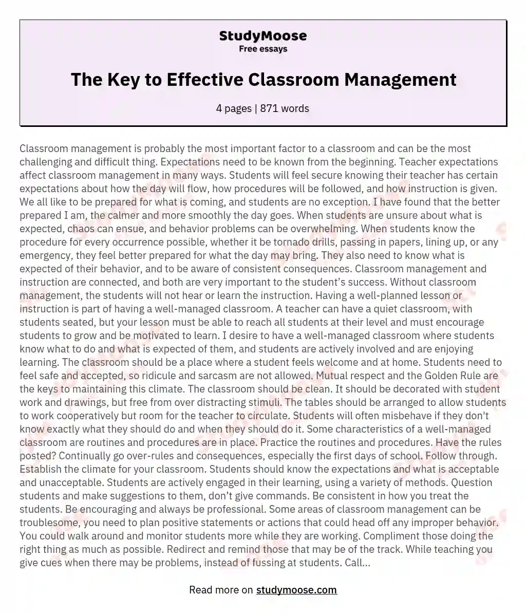 The Key to Effective Classroom Management essay