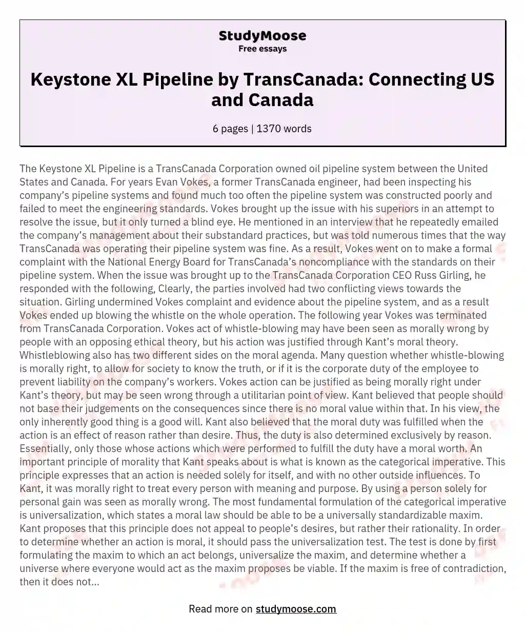 Keystone XL Pipeline by TransCanada: Connecting US and Canada essay