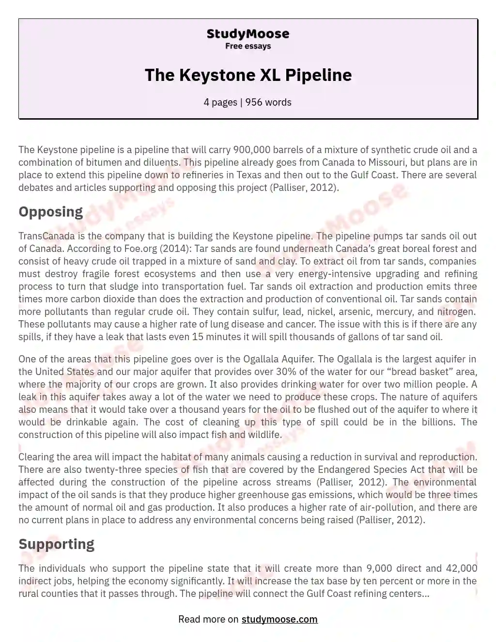 The Keystone XL Pipeline essay