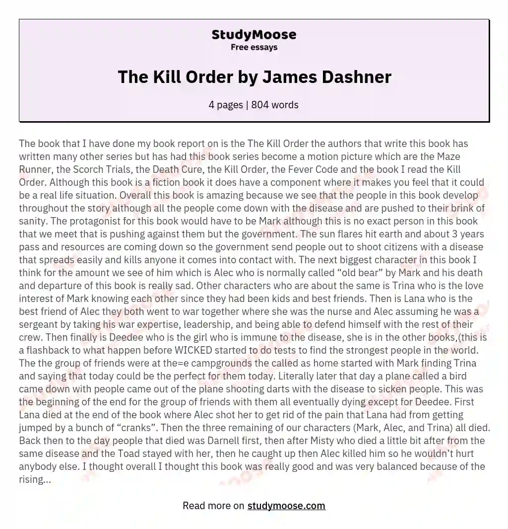 The Kill Order by James Dashner essay
