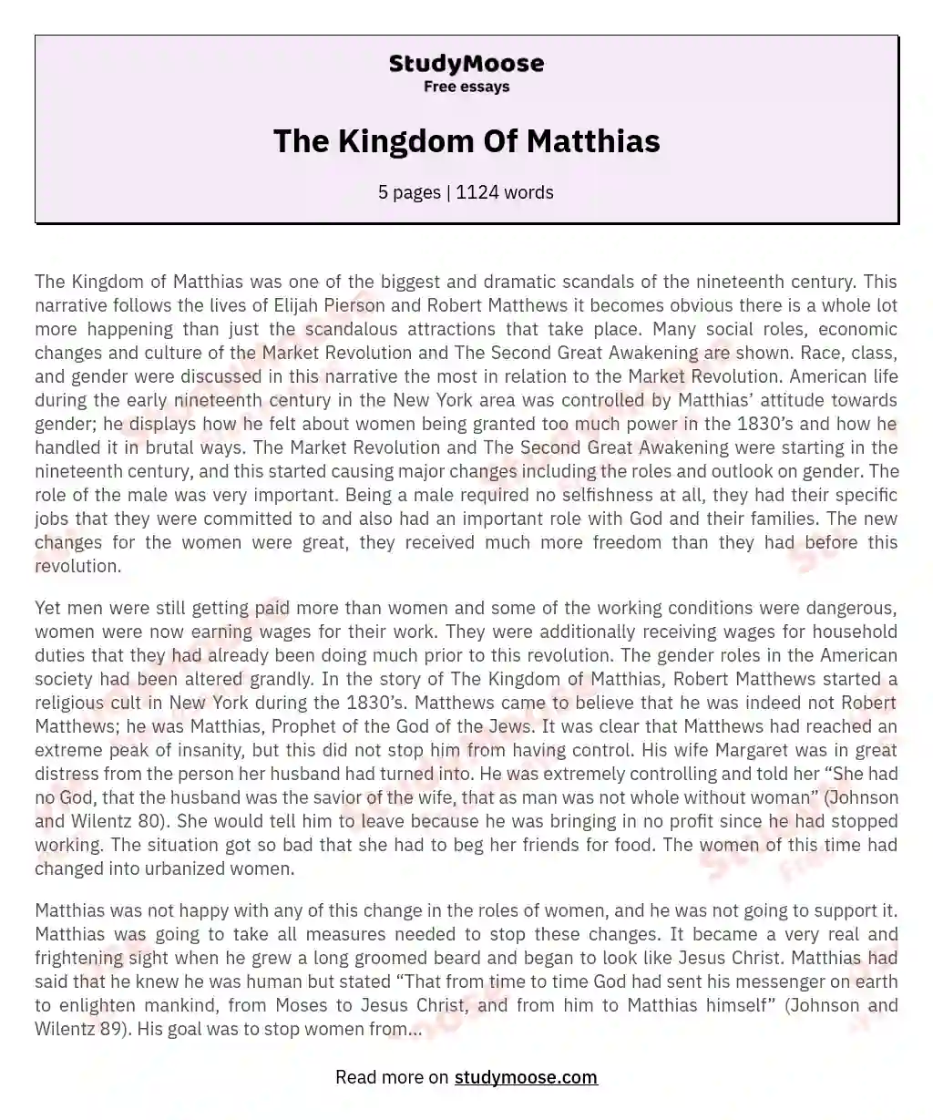 The Kingdom Of Matthias essay