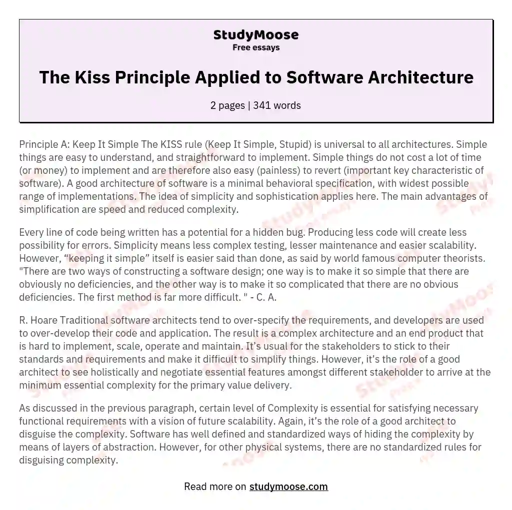The Kiss Principle Applied to Software Architecture essay