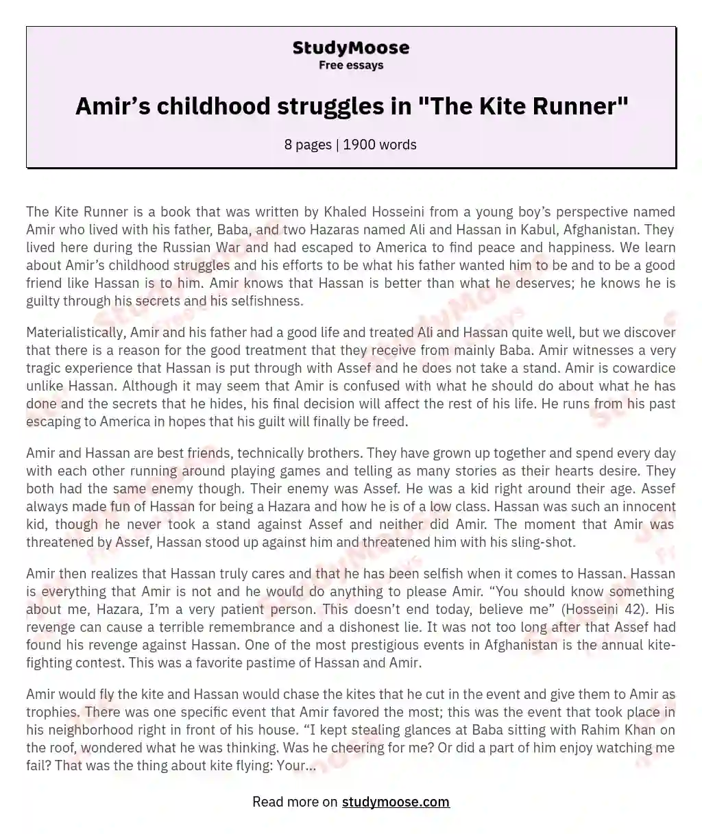 Amir’s childhood struggles in "The Kite Runner"