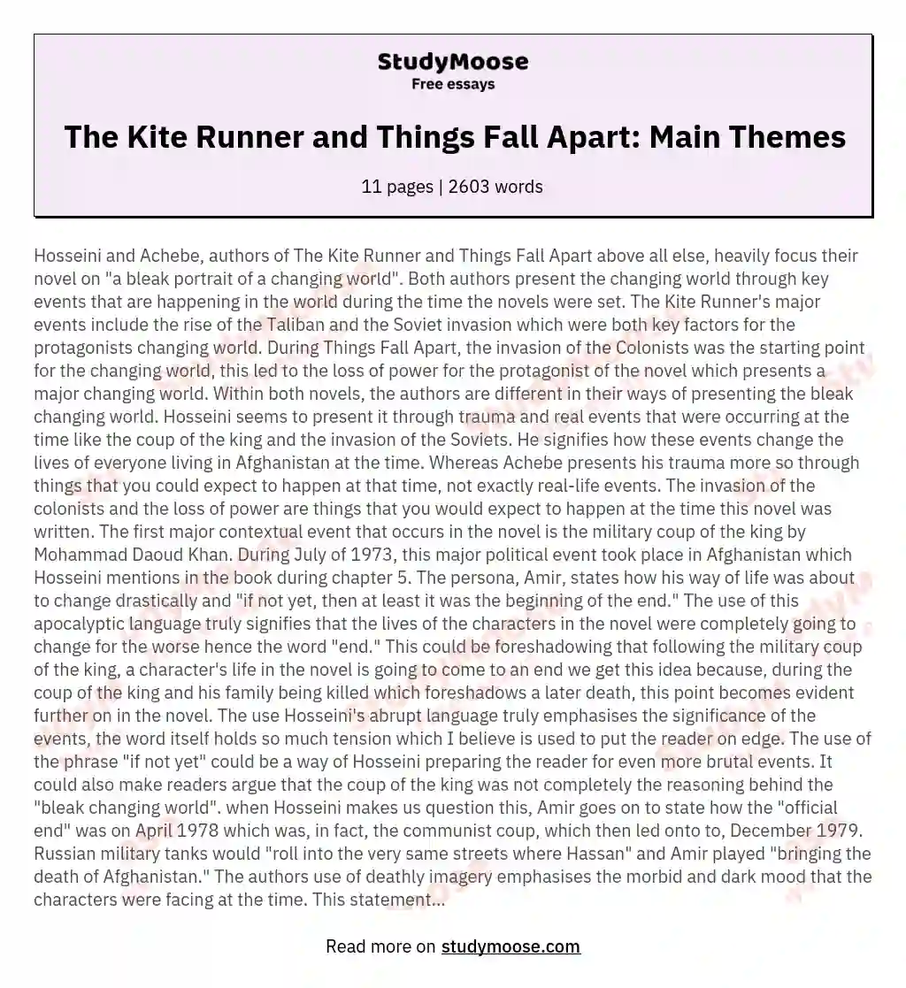The Kite Runner and Things Fall Apart: Main Themes essay