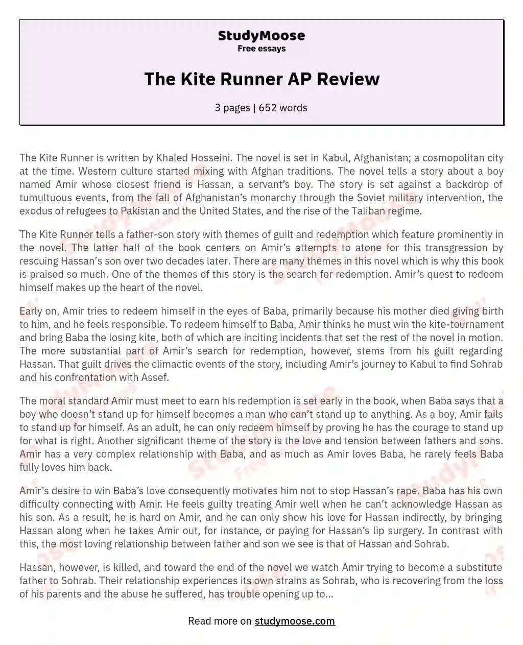 The Kite Runner AP Review