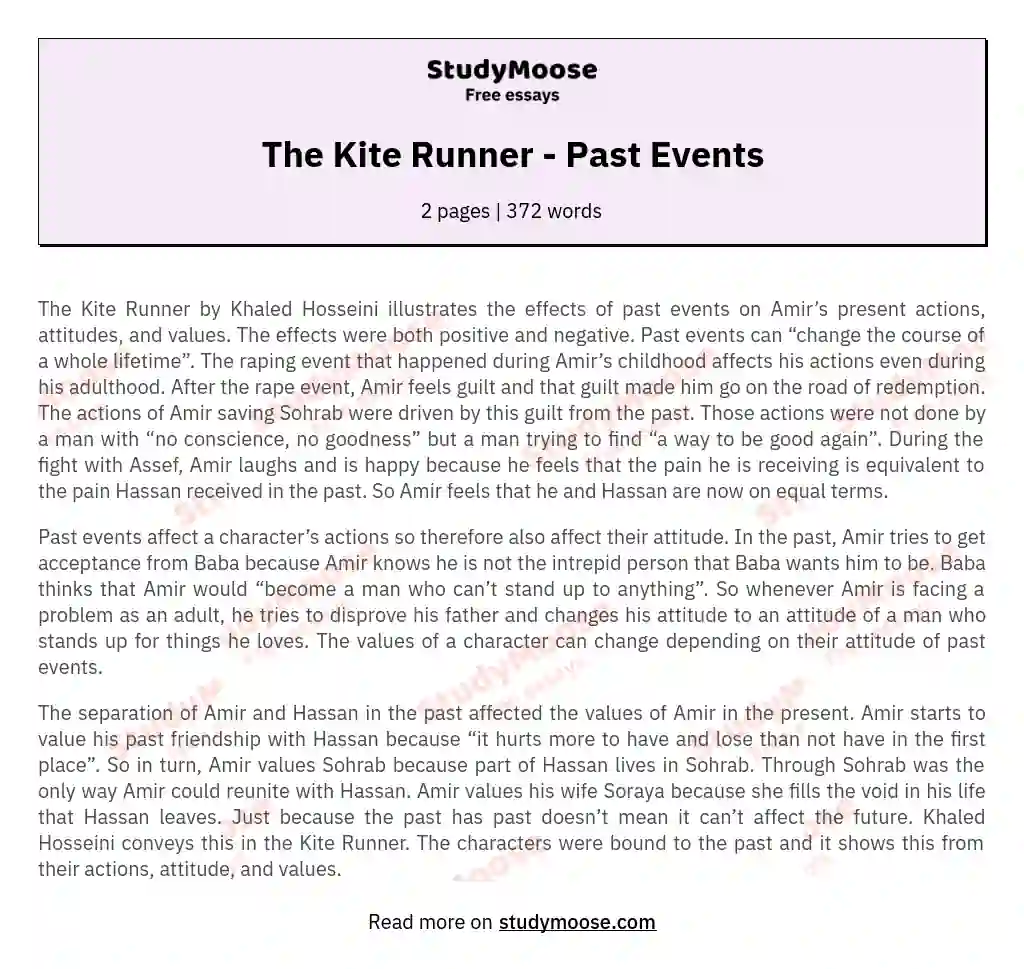The Kite Runner - Past Events essay