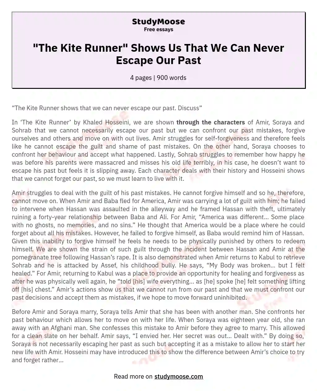 "The Kite Runner" Shows Us That We Can Never Escape Our Past