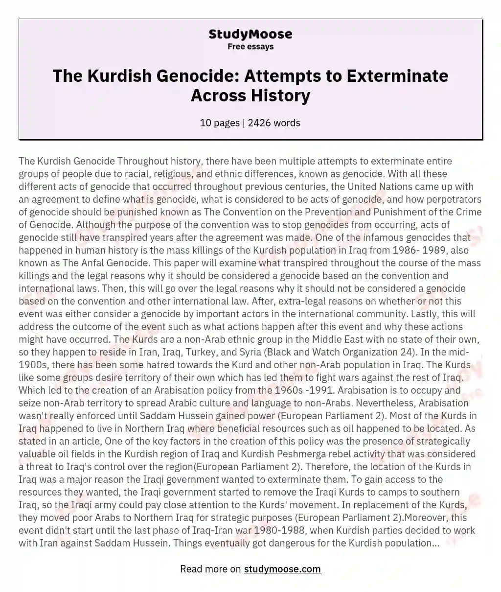The Kurdish Genocide: Attempts to Exterminate Across History essay