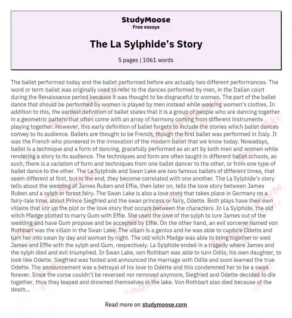 The La Sylphide’s Story essay