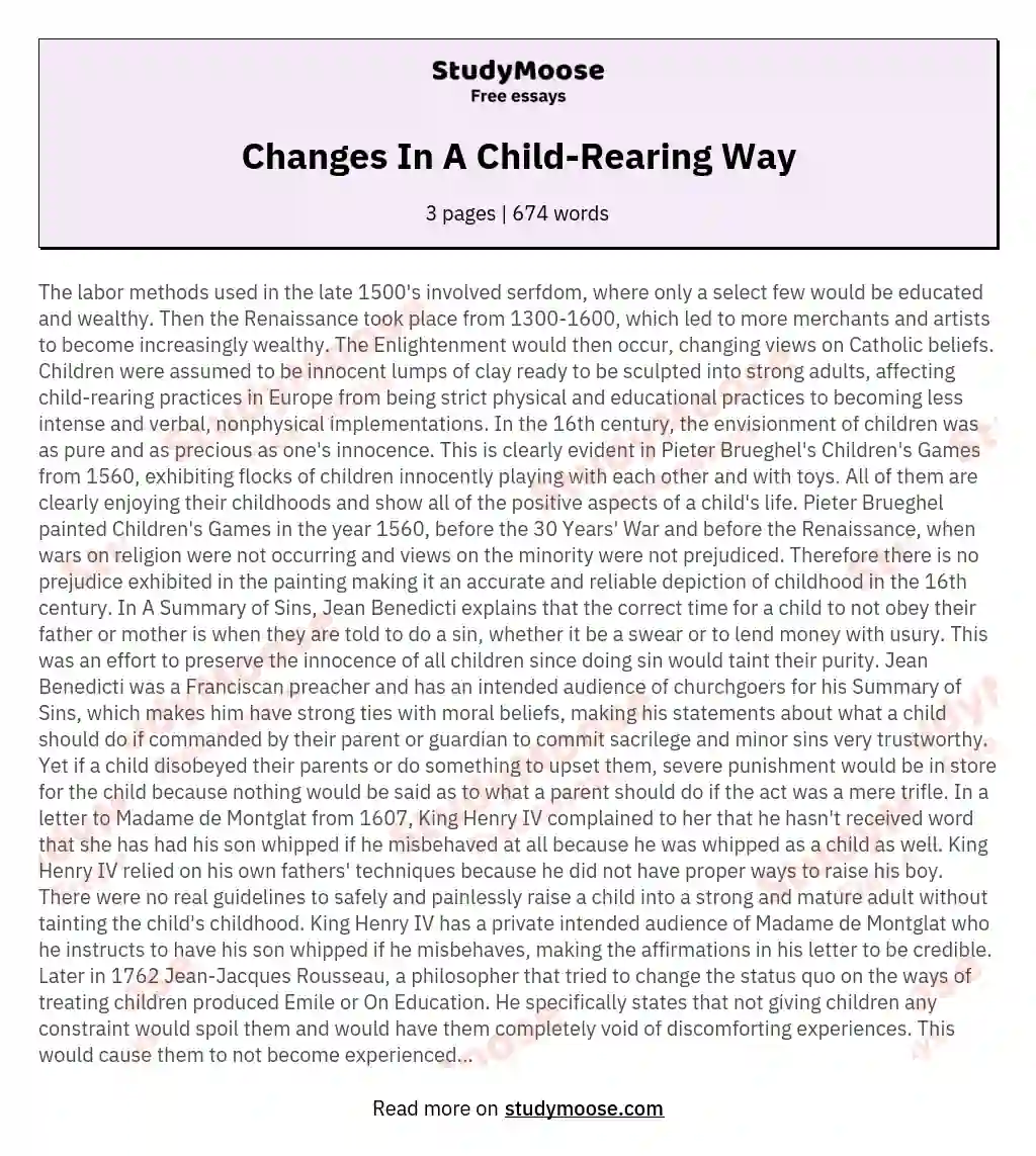 Changes In A Child-Rearing Way essay