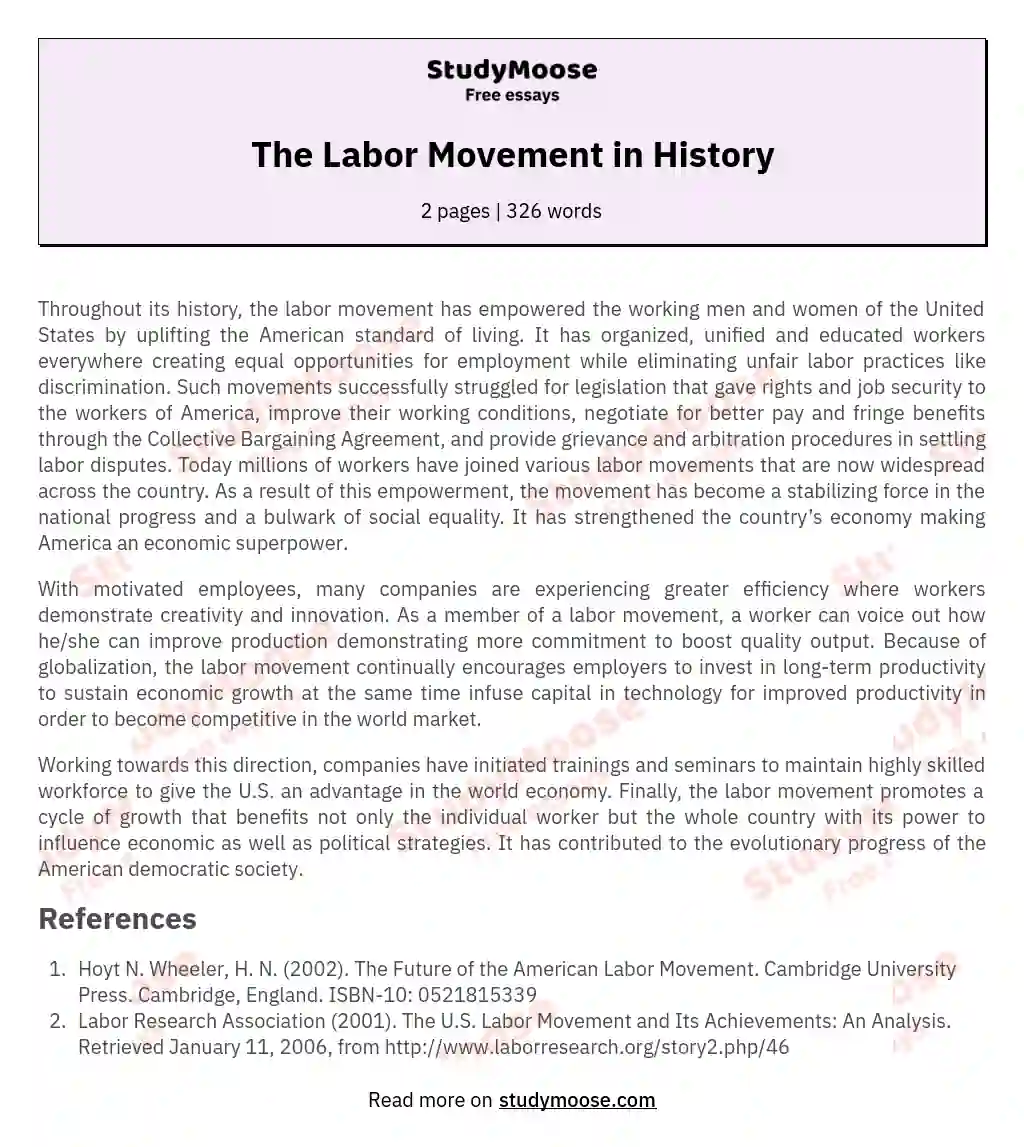 The Labor Movement in History