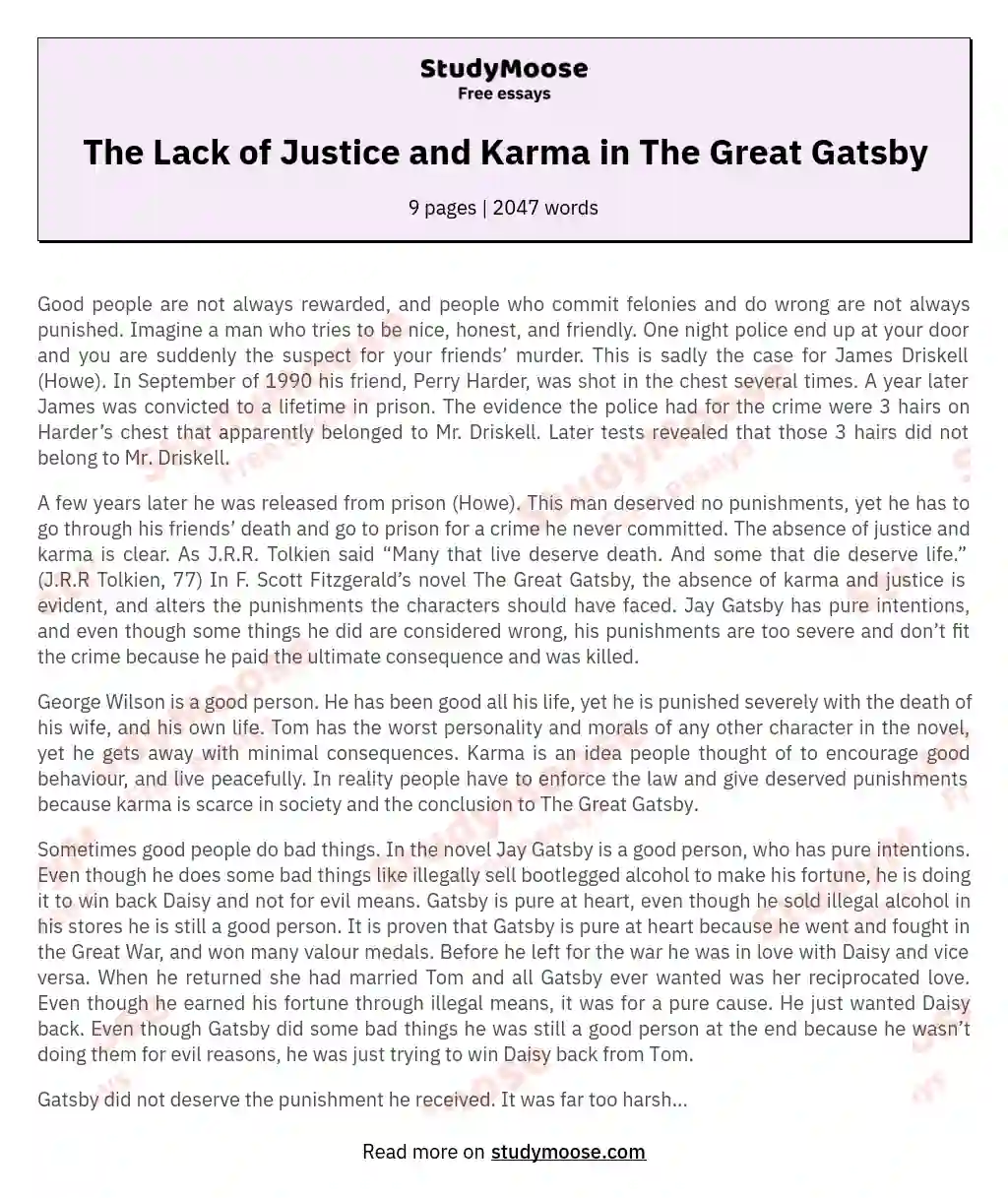 The Lack of Justice and Karma in The Great Gatsby essay