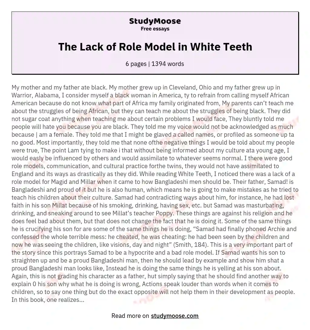 The Lack of Role Model in White Teeth essay