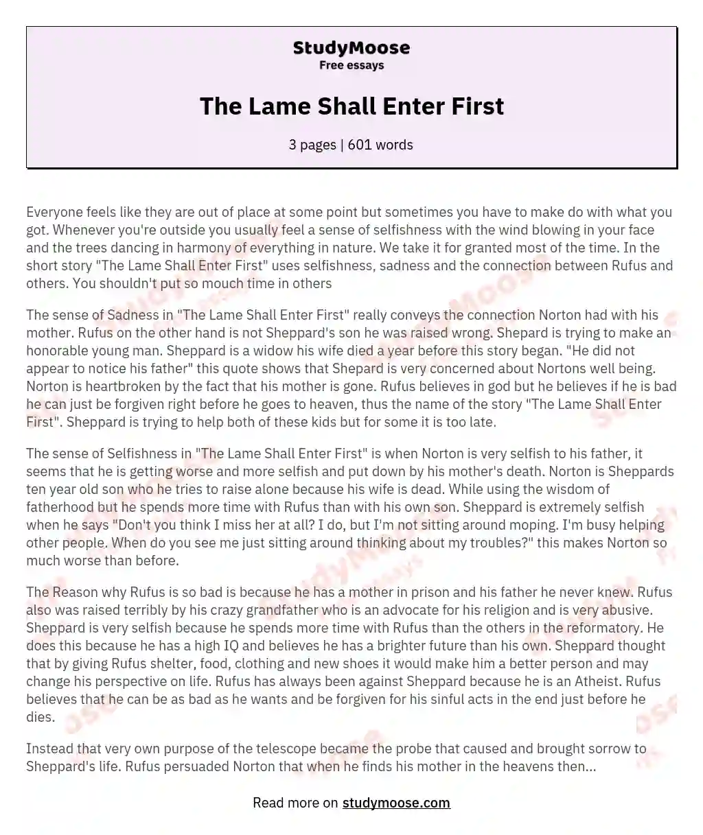The Lame Shall Enter First essay