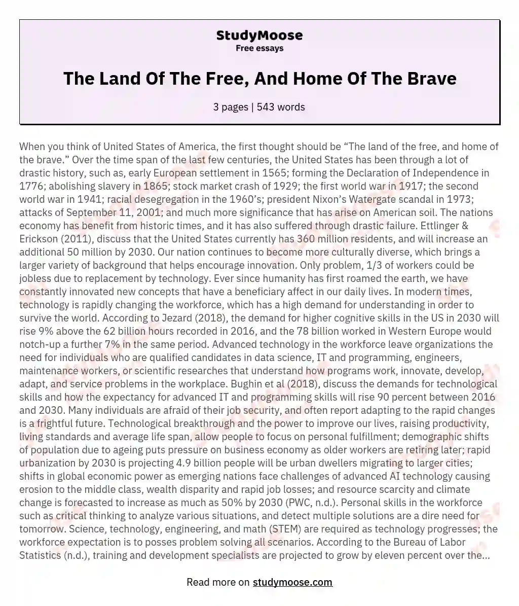 The Land Of The Free, And Home Of The Brave essay