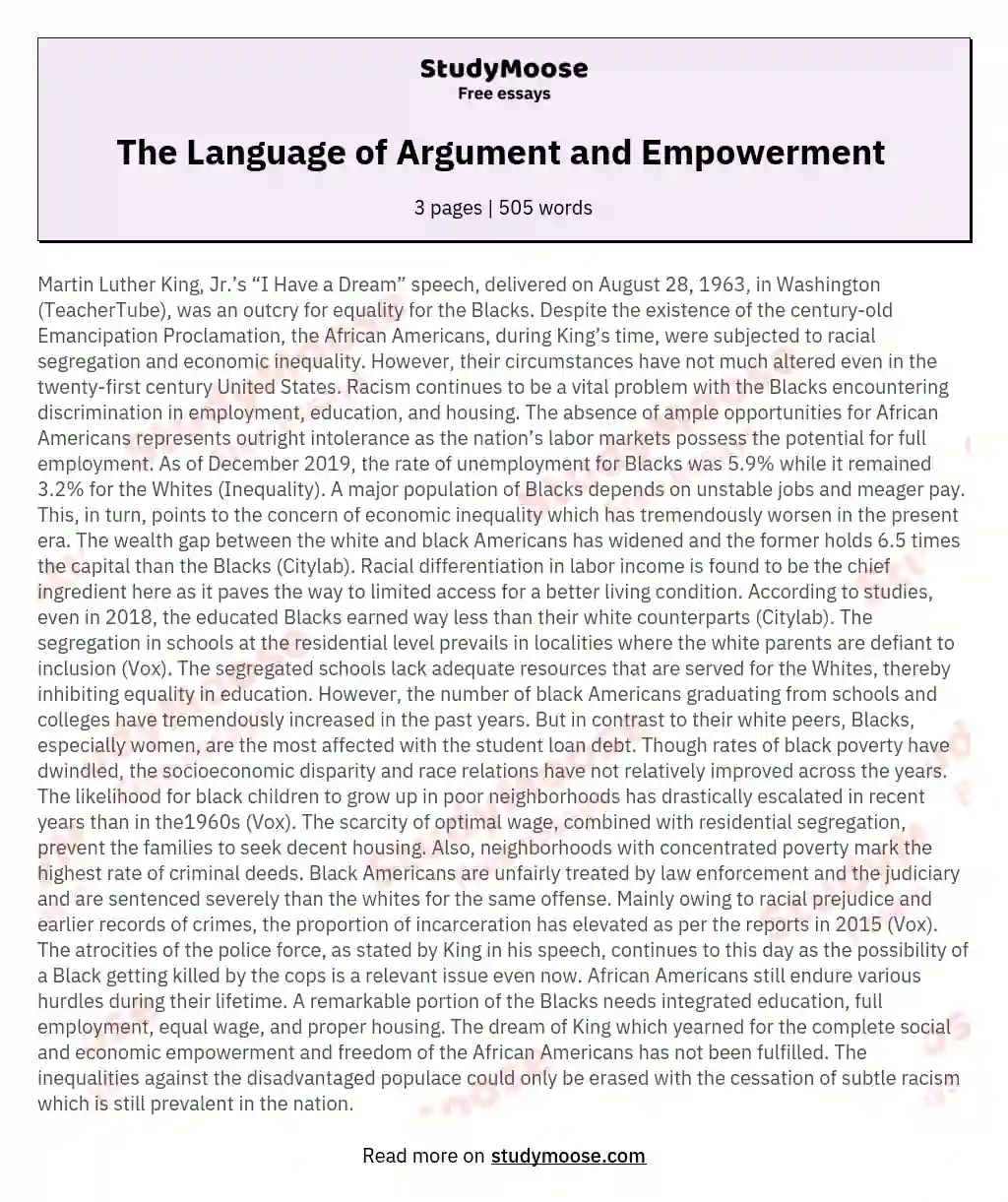 The Language of Argument and Empowerment  essay