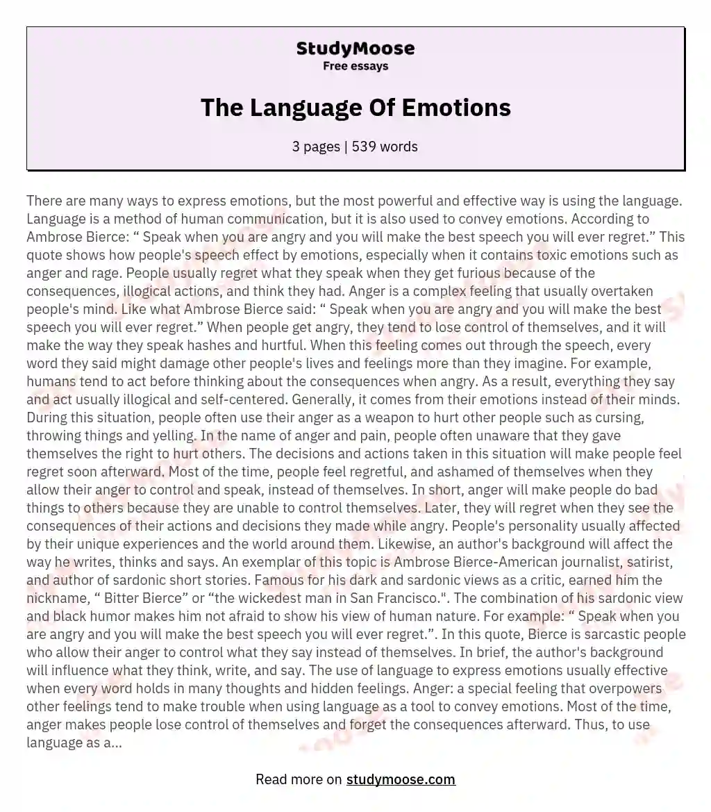 The Language Of Emotions essay