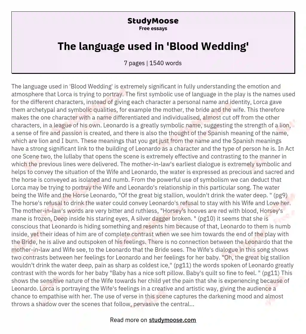 blood wedding essay