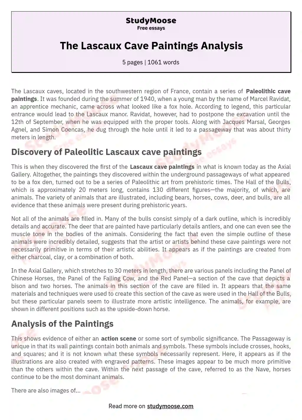 The Lascaux Cave Paintings Analysis