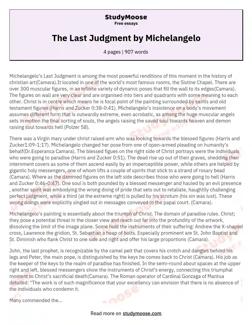 The Last Judgment by Michelangelo essay
