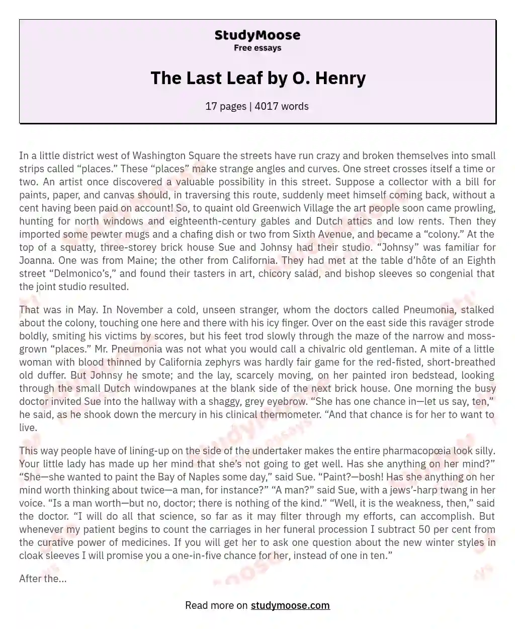 The Last Leaf by O. Henry essay