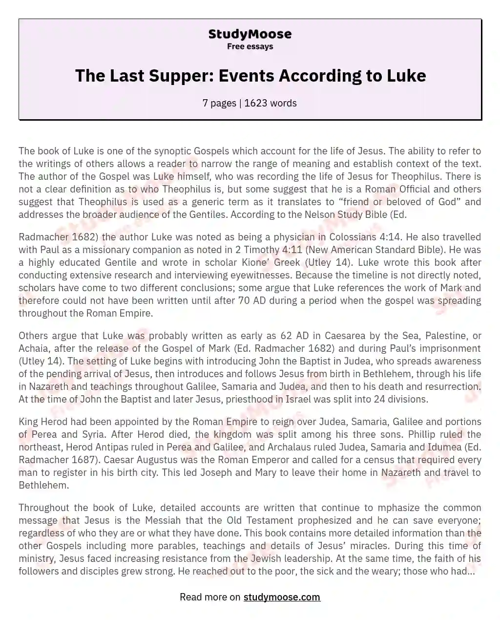 The Last Supper: Events According to Luke